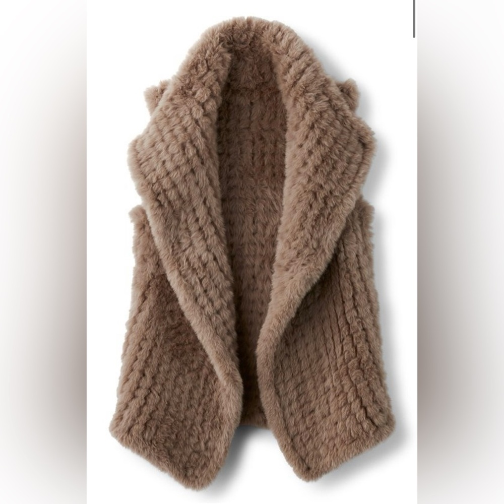 Soft Surroundings taupe plush faux fur drapey vest hook closure sz medium